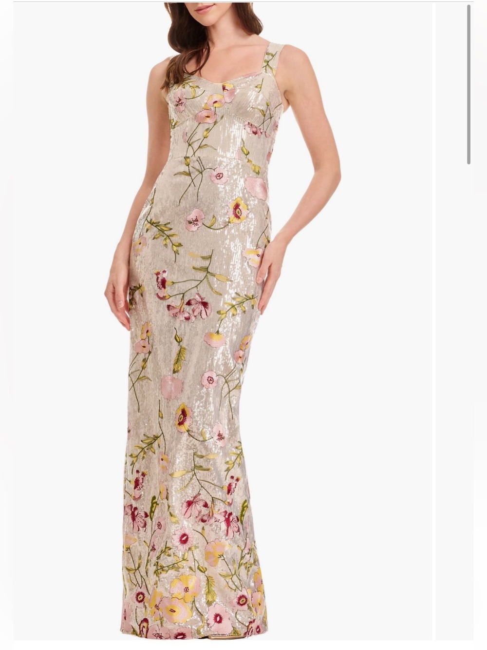 Dress the Population Champagne Sequin Floral Maxi Gown - Picture 2 of 12